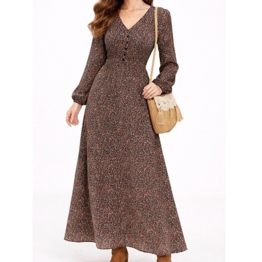 Boho Cottagecore Womens Dress 4 Ditsy Floral Peasant Prairie Retro Romantic Maxi